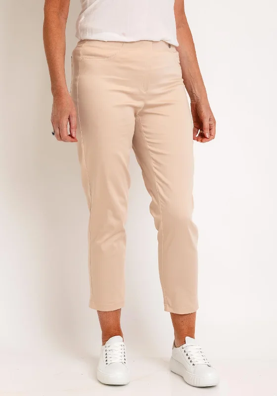 Robell Bella 09 Slim Cropped Trousers, Beige Trousers Striped Patterned
