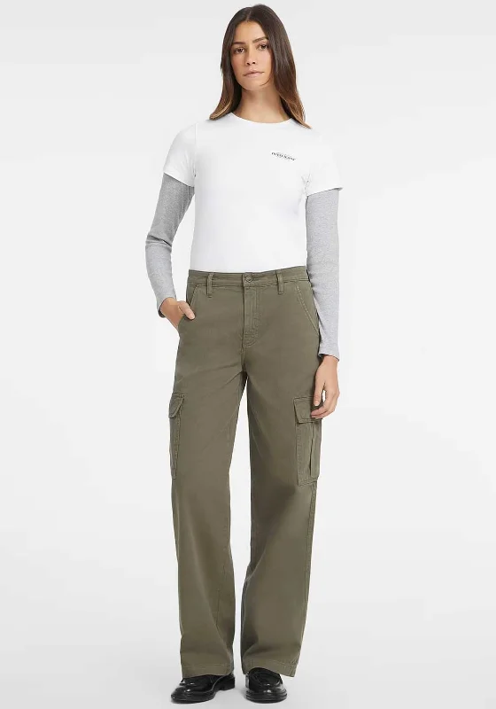 Guess Womens Cargo Chino Trousers, Khaki Green Trousers Bridal Satin