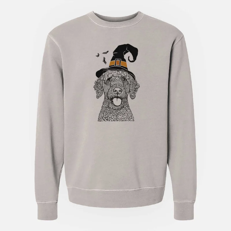 Witch Reina the Spanish Water Dog - Unisex Pigment Dyed Crew Sweatshirt Hoodie with Cuffed Sleeves Snug Secure
