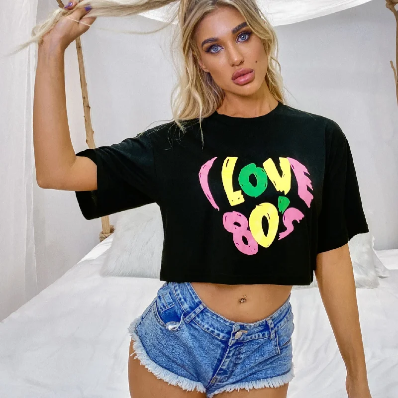 New Arriving Wholesale Pattern Letter Print  Crop Tops T-shirt Graphic Tees Femme 100% Cotton T Shirts Embroidered Appliqued Beaded