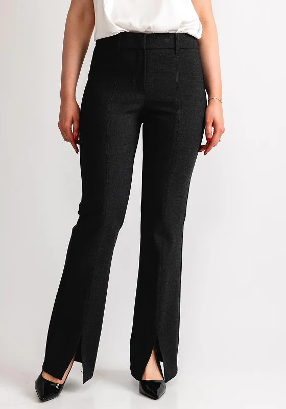 Robell Joella Slit Hem Flared Trousers, Dark Grey Trousers Party Sparkling