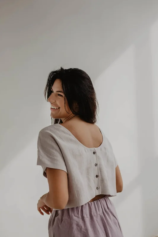 Linen crop top with buttons LISA L Cream Elasticated Padded Insulated