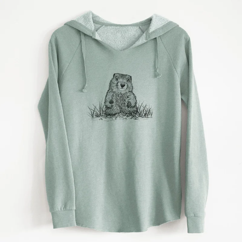 Groundhog - Marmota Monax - Cali Wave Hooded Sweatshirt Hoodie with Double Zipper Versatile Adjustable
