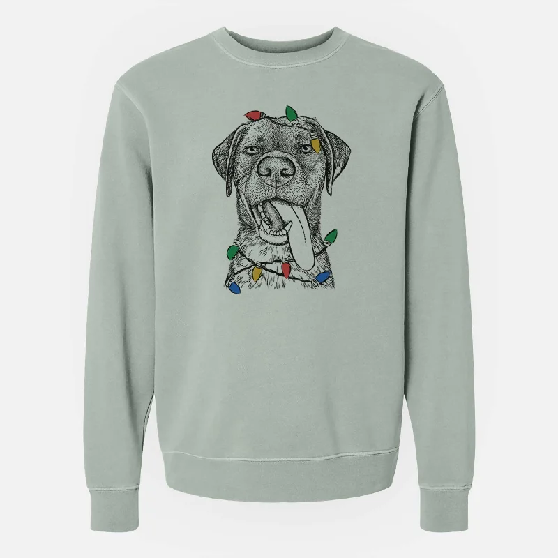 Christmas Lights Reese the Mixed Breed - Unisex Pigment Dyed Crew Sweatshirt Hoodie with Velcro Closure Adjustable Secure