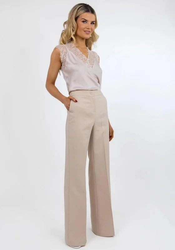 Kate & Pippa Palermo Wide Leg Trousers, Beige Trousers Wedding White