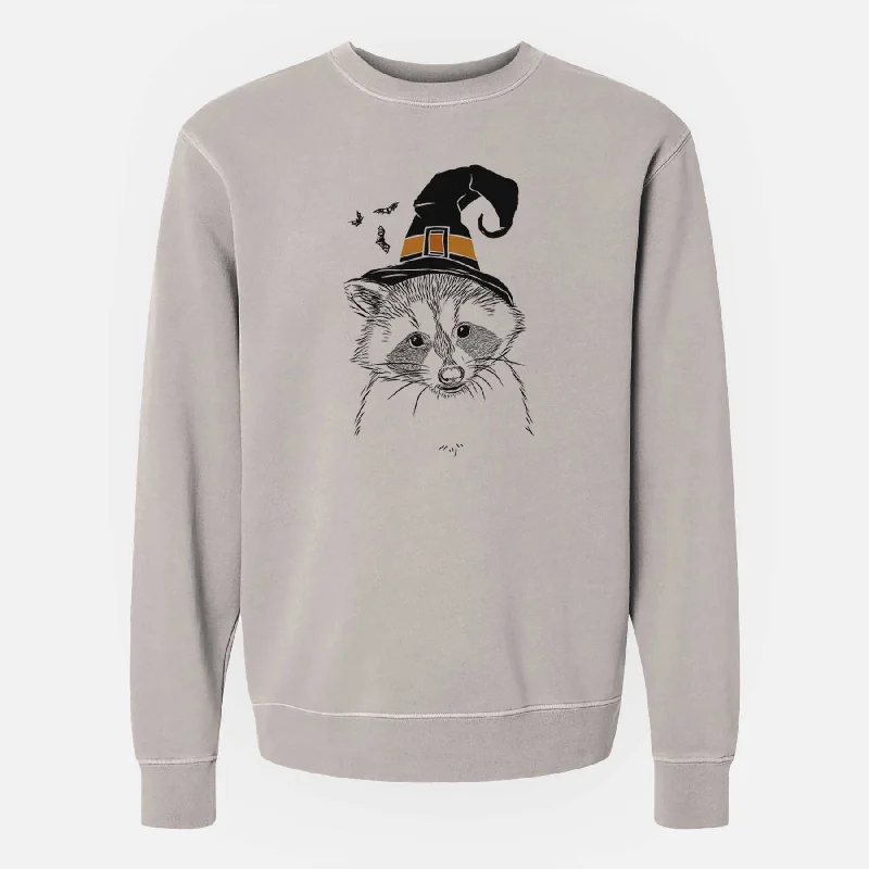 Witch Randy the Raccoon - Unisex Pigment Dyed Crew Sweatshirt Hoodie with Monochrome Minimalist Simple