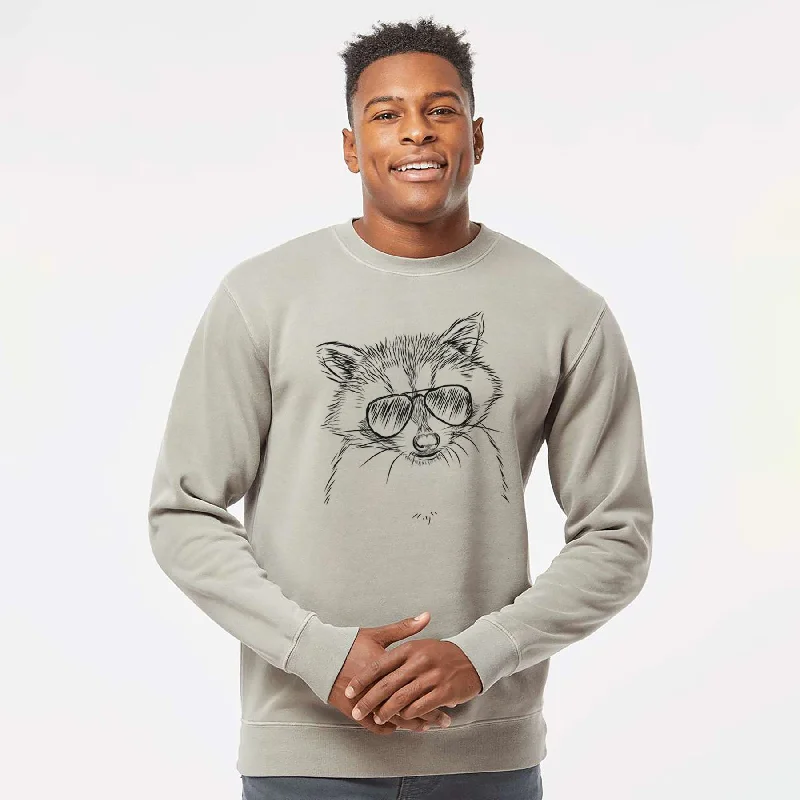 Aviator Randy the Raccoon - Unisex Pigment Dyed Crew Sweatshirt Hoodie with Cropped Fit Short Trendy