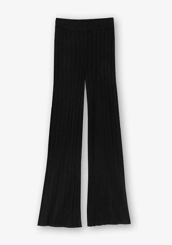 Tiffosi Nena Ribbed Stretch Flare Trousers, Black Trousers chic fashionable
