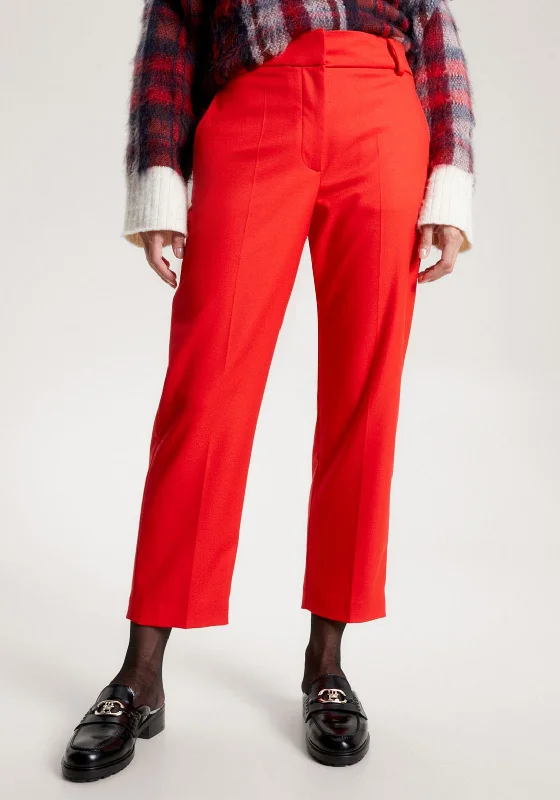Tommy Hilfiger Womens Core Slim Leg Straight Trouser, Red Trousers trendy modern