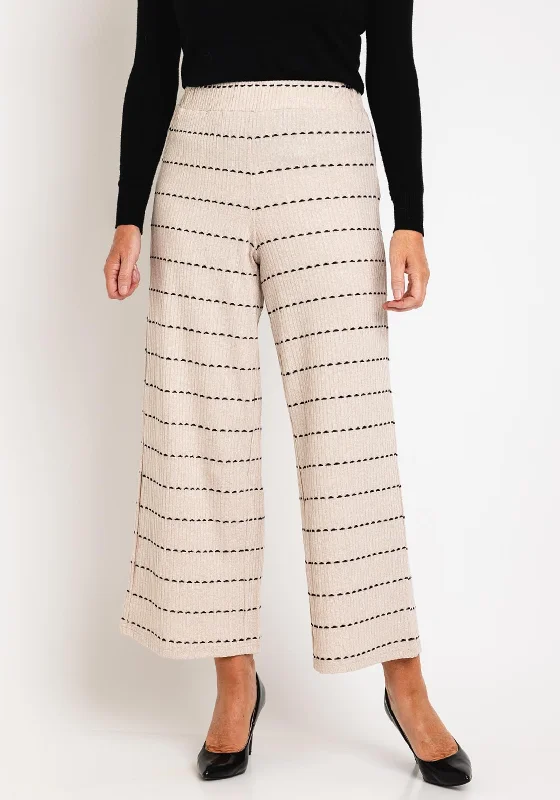 Ever Sassy Stitch Stripe Ribbed Wide Trouser, Beige Trousers Solid Black