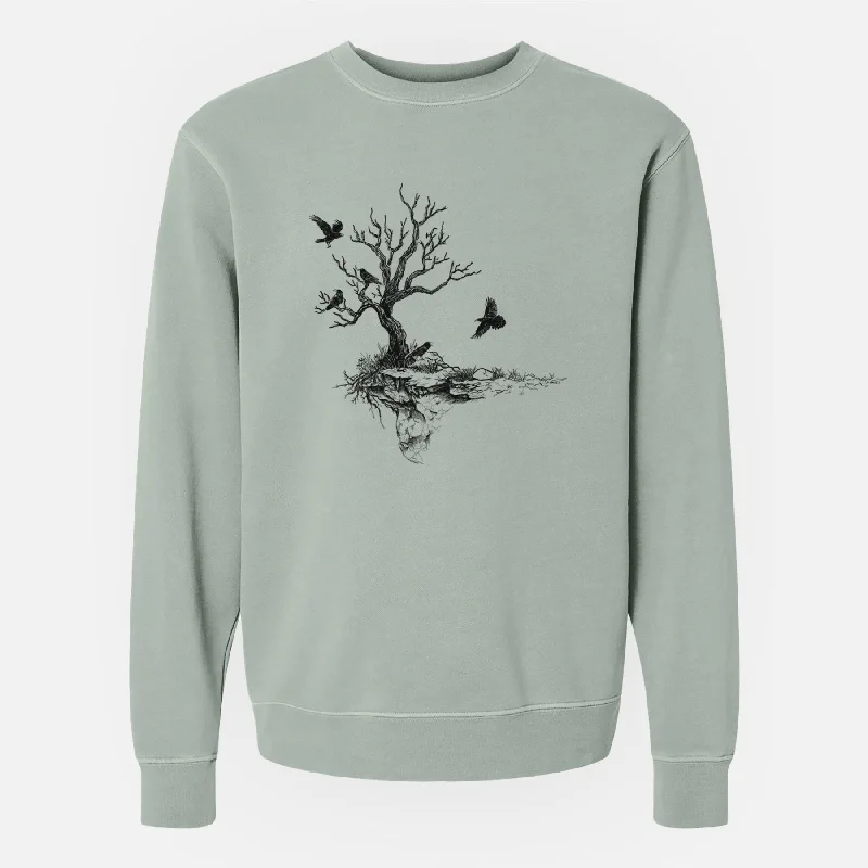 Twisted Tree with Ravens - Unisex Pigment Dyed Crew Sweatshirt Hoodie Jacket Zipper Layering