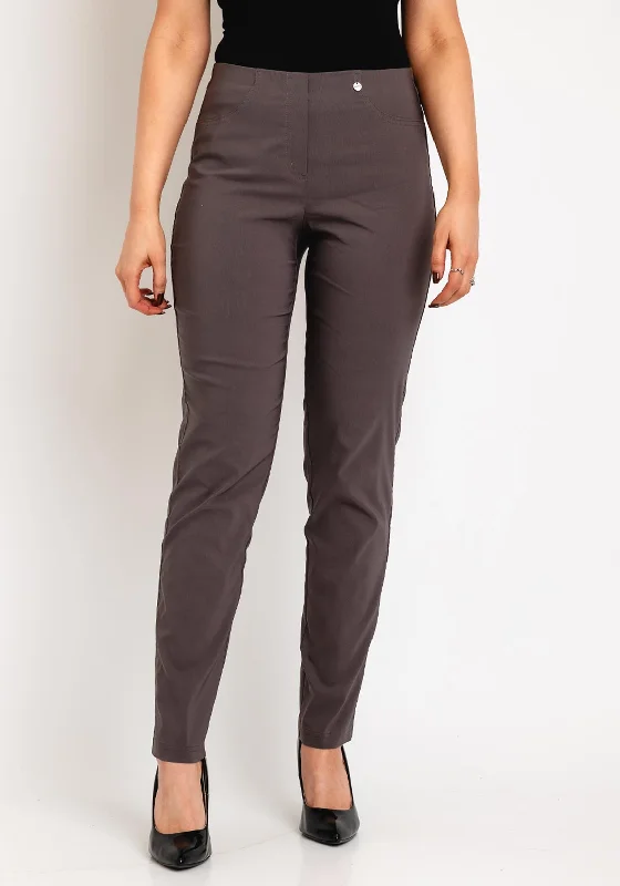 Robell Bella Full Length Slim Fit Trousers, Taupe Trousers Palazzo Wide Leg