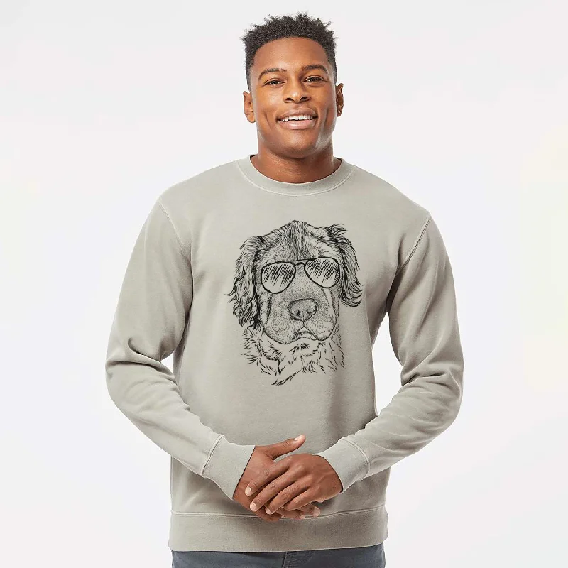 Aviator Rex the Mini Hippo - Unisex Pigment Dyed Crew Sweatshirt Hoodie with V-Neck Classic Versatile
