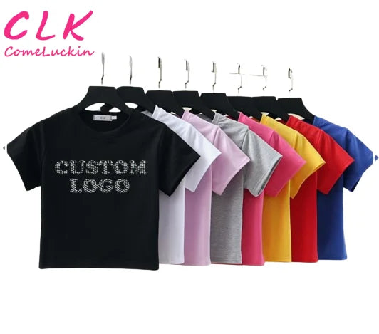 2023 Wholesale Women Custom Logo Print Shirt In Stock Crop Top Women T-shirt Custom Crop Tops Seamless Knitted Crochet
