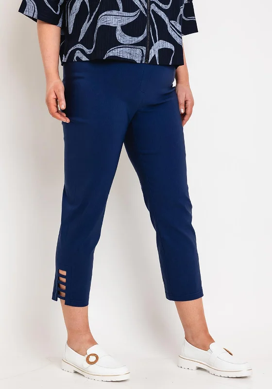 Robell Lena Slim Fit Stretch Cropped Trousers, Navy Blue Trousers Gym Athletic