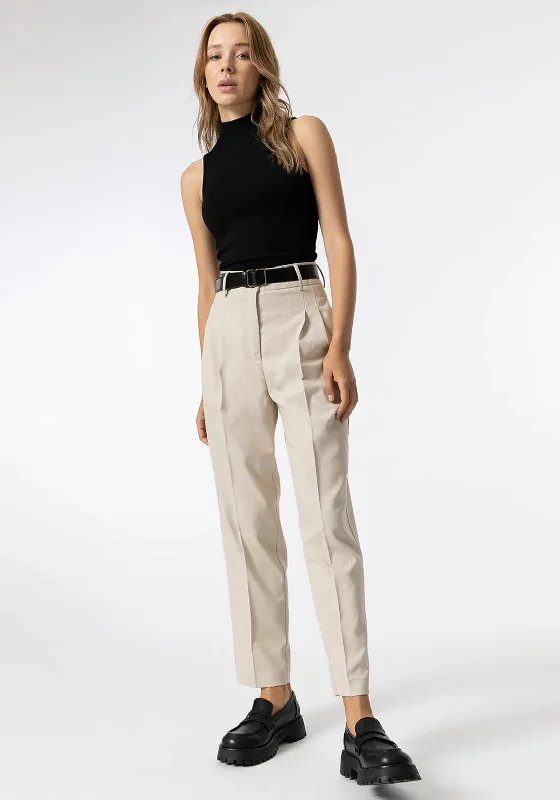 Tiffosi Belted Waist Carrot Fit Trousers, Beige Trousers versatile all-occasion