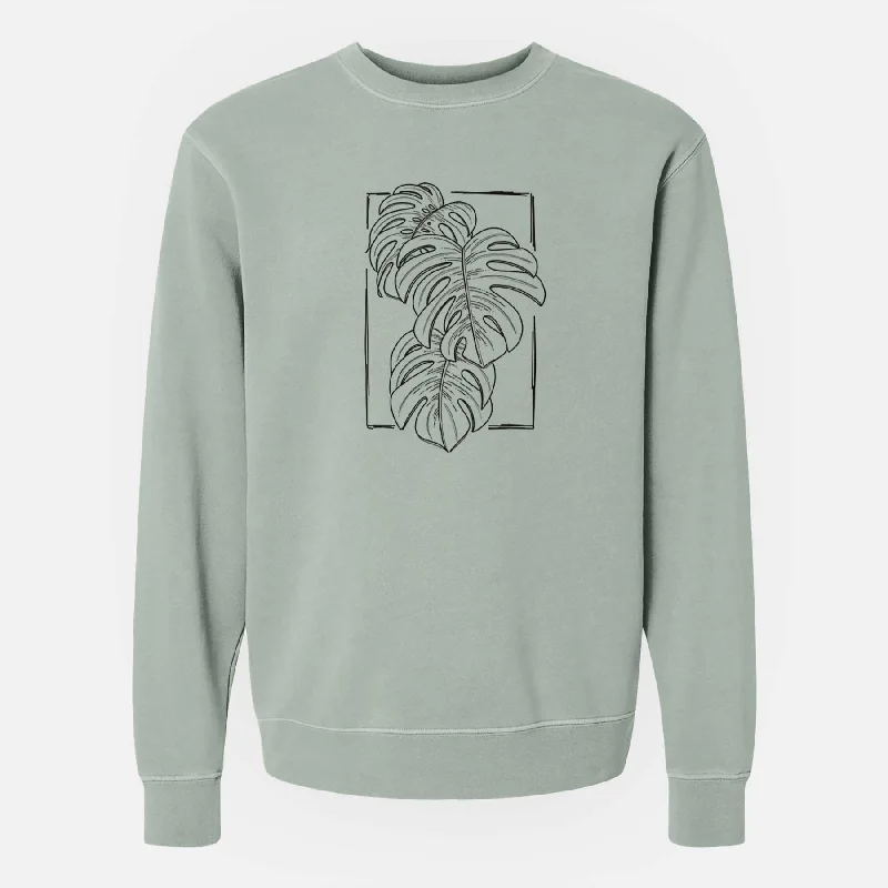 Monstera Deliciosa - Unisex Pigment Dyed Crew Sweatshirt Hoodie with Illustration Artistic Creative