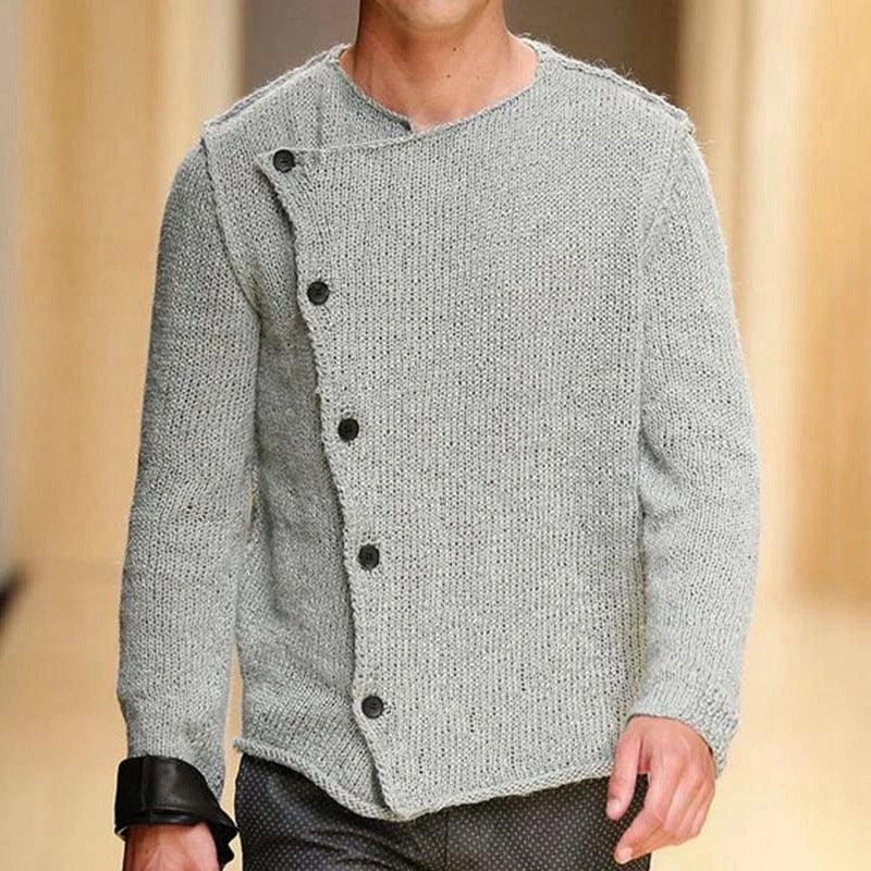 Diagonal Placket Men Cardigan Sweater Transparent Opaque Sheer