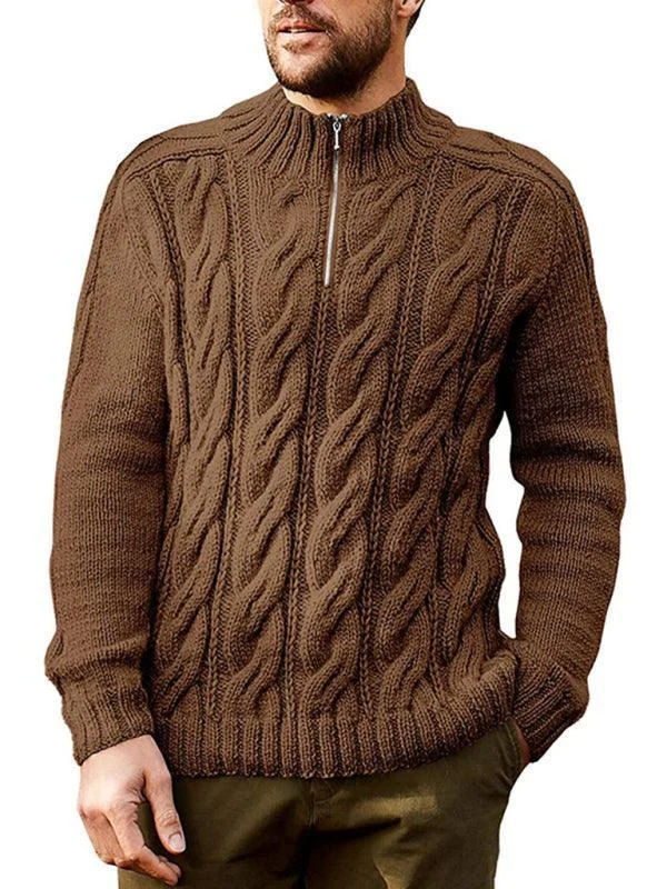 Zipper Half Turtleneck Men Sweater Turtle Neck Boat Neck Asymmetrical Neck