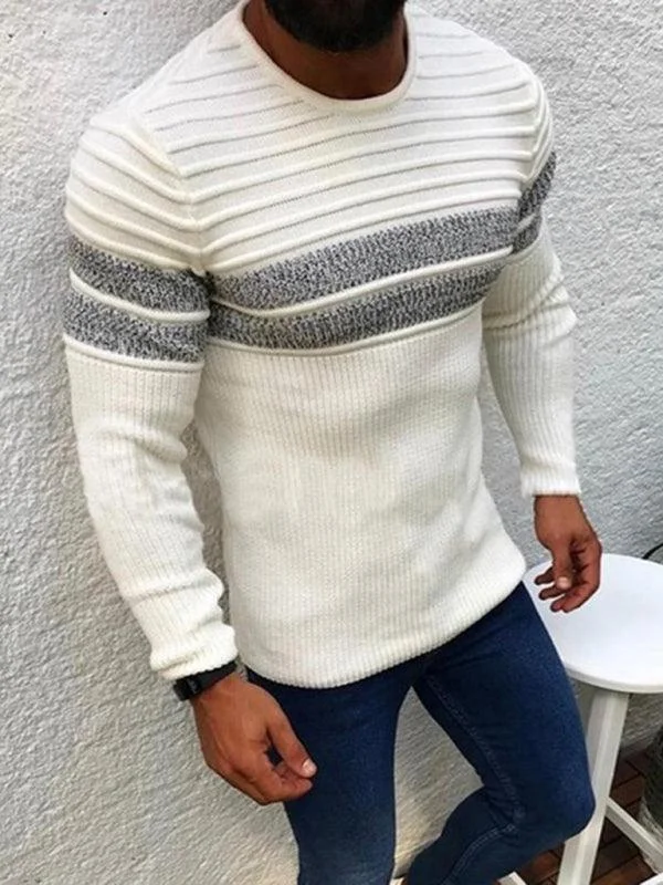 Striped Crew Neck Men Pullover Sweater Collared Crew Neck Turtle Neck