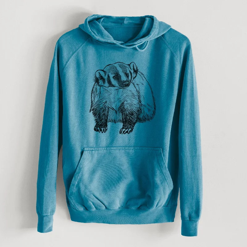 American Badger - Taxidea taxus  - Mid-Weight Unisex Vintage 100% Cotton Hoodie Hoodie with Zipper Placket Modern Functional