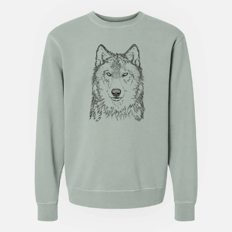 Grey Wolf - Canis lupus - Unisex Pigment Dyed Crew Sweatshirt Hoodie with Velcro Closure Adjustable Secure