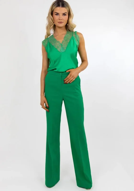 Kate & Pippa Palermo Wide Leg Trousers, Emerald Green Trousers Evening Elegant