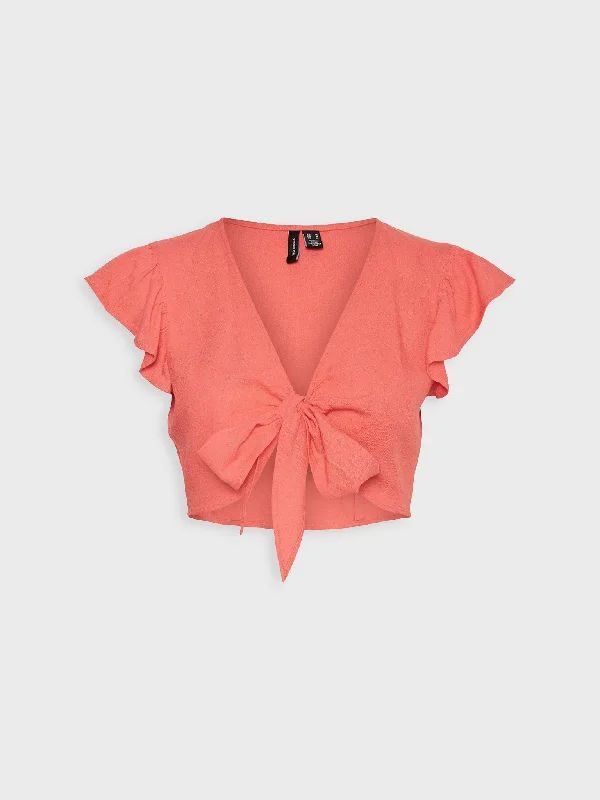 Γυναικείο crop top VMMYMILO SL CROP TIE TOP 10282510 | 10282510 Terry Blend Velvet Blend Canvas Blend