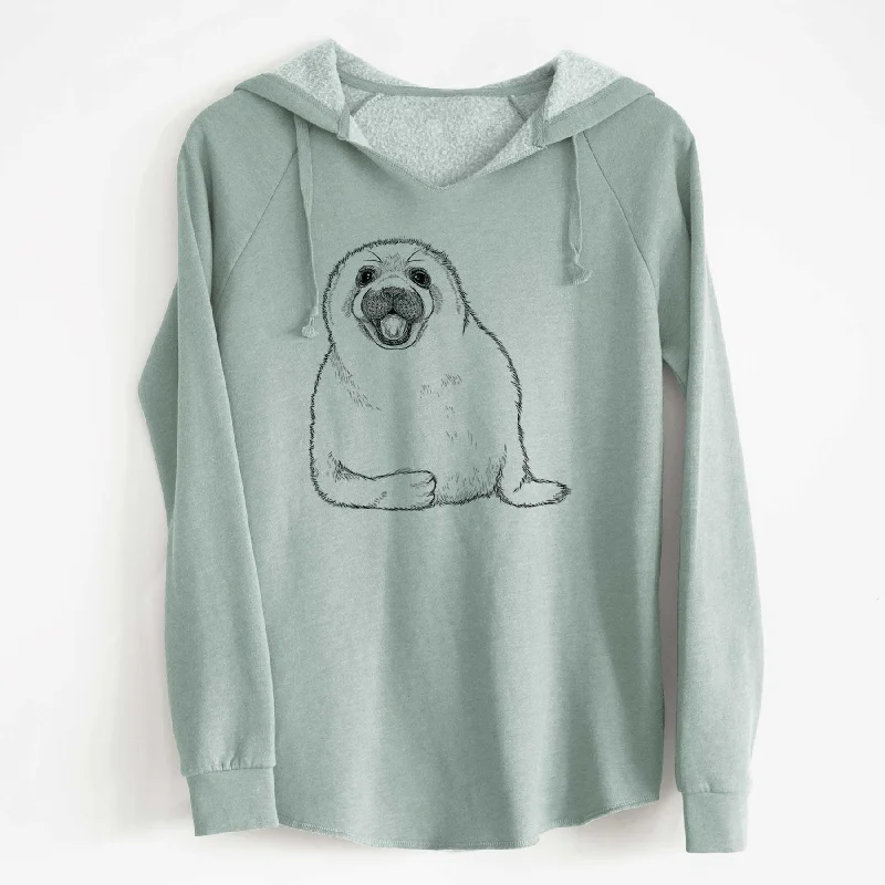 Harp Seal Pup - Pagophilus groenlandicus - Cali Wave Hooded Sweatshirt Hoodie with Raw Hem Edgy Unfinished
