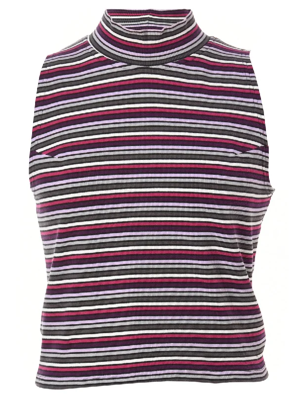 Label Sleeveless Mock Neck Crop Top Houndstooth Herringbone Solid