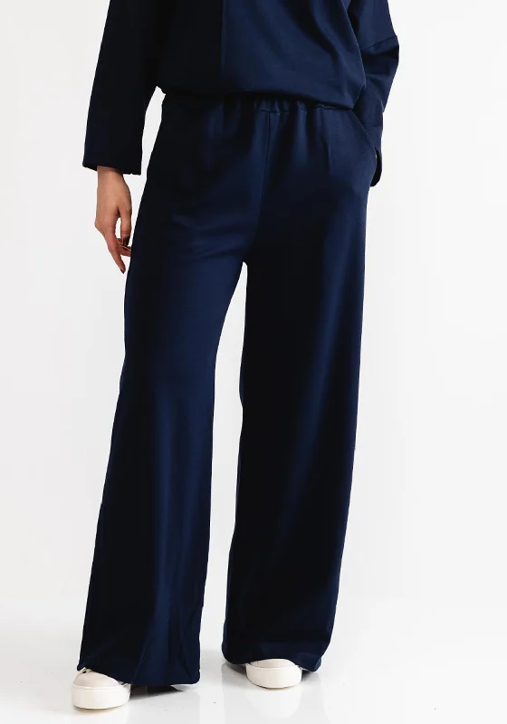 d.e.c.k by Decollage Wide Leg Casual Trousers, Navy Trousers Business Professional