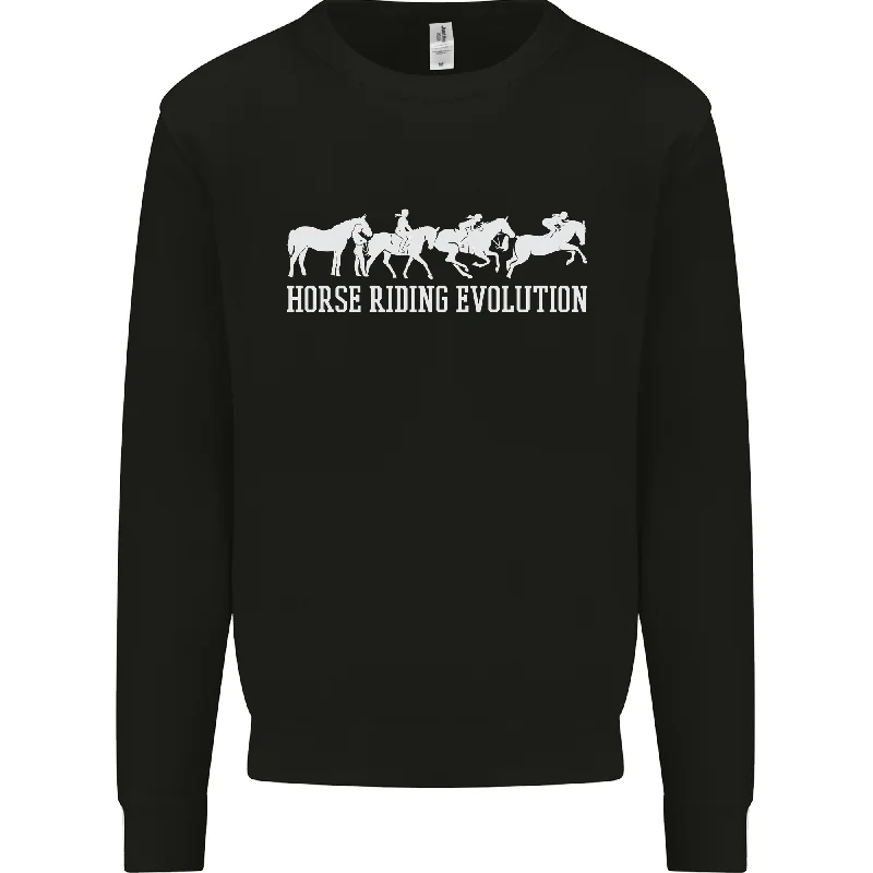 Horse Riding Evolution Equestrian Mens Sweatshirt Jumper Hoodie with Hem Embroidery Detailed Premium
