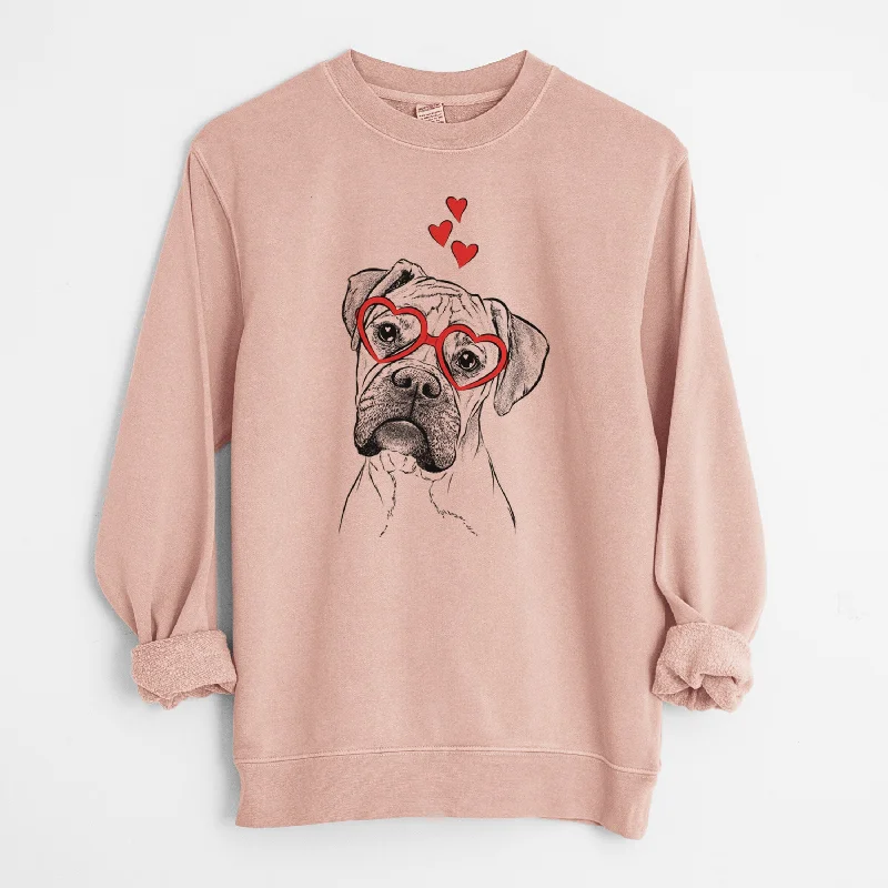 Valentine Reuby the Boxer - Unisex Pigment Dyed Crew Sweatshirt Hoodie with Button Placket Classic Preppy