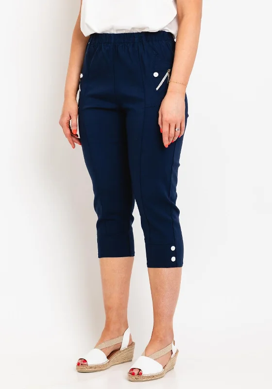 Natalia Collection Slim Leg Cropped Trousers, Navy Trousers Versatile Stylish