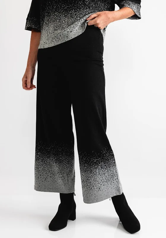 Ever Sassy Ombre Effect Wide Leg Trousers, Black Cropped Trousers Casual Linen