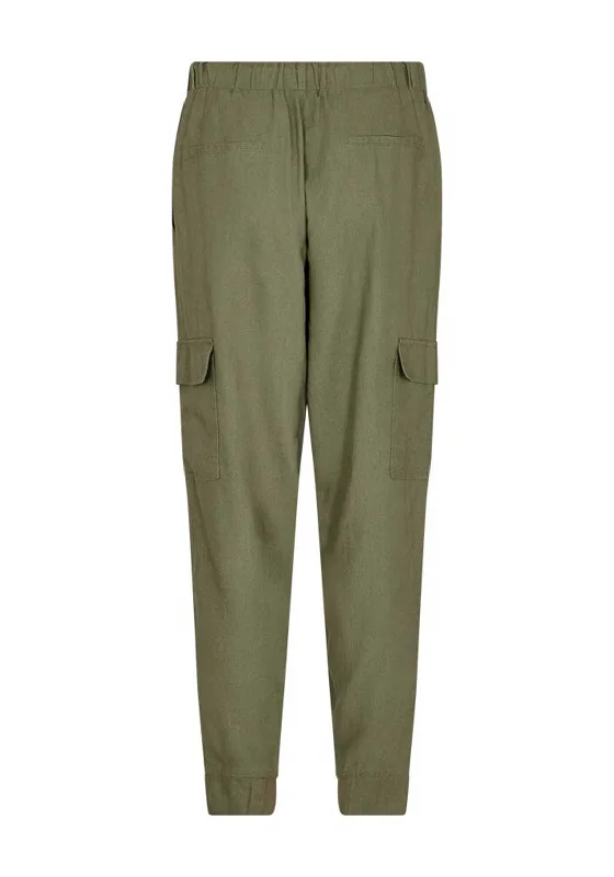 Freequent Lava Linen Cargo Trousers, Deep Lichen Green Trousers sophisticated sleek