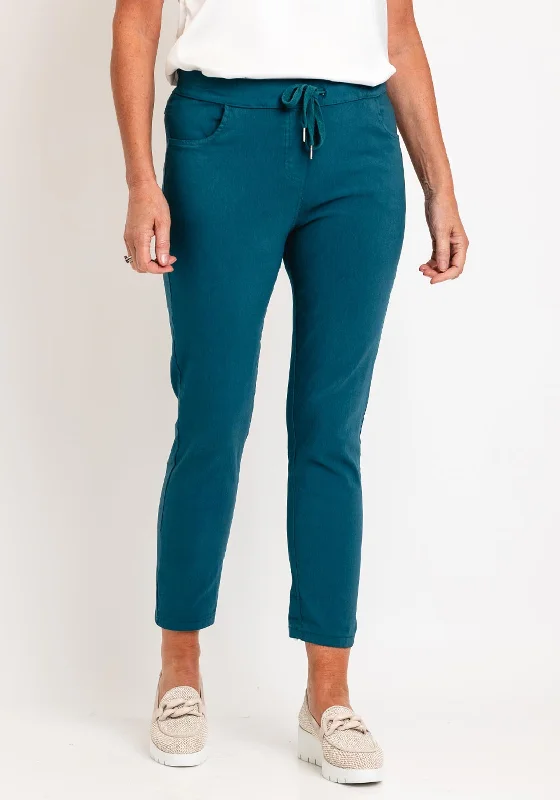 D.E.C.K by Decollage Drawstring Waist Slim Leg Trouser, Teal Trousers Top Rated