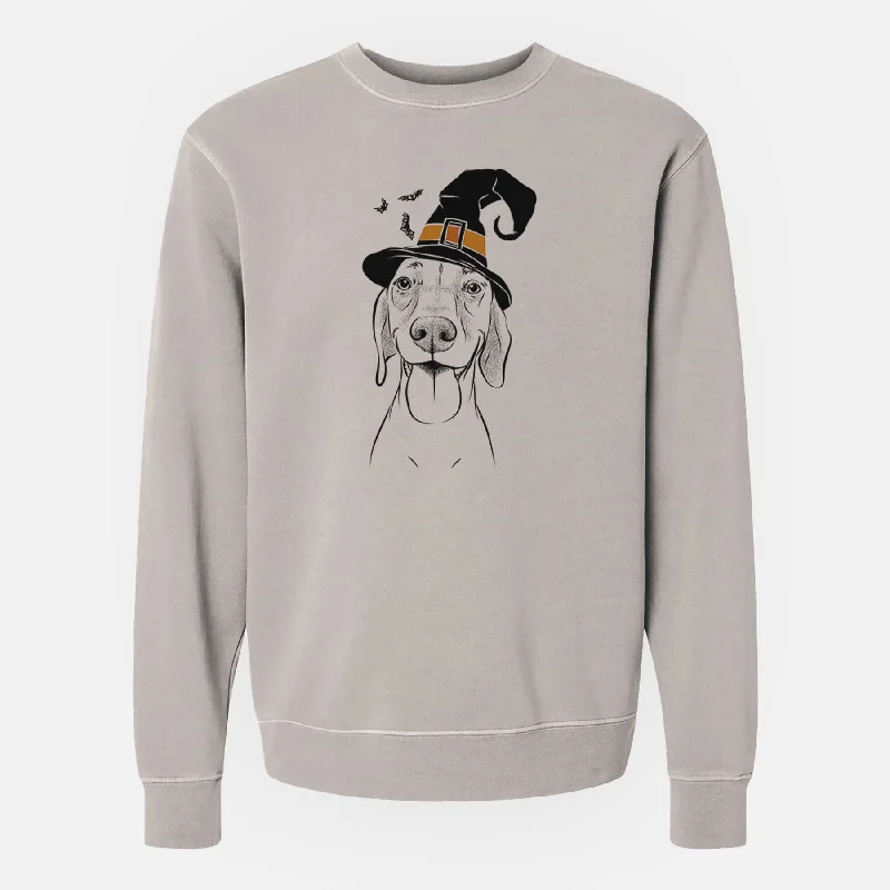 Witch Remington the Vizsla - Unisex Pigment Dyed Crew Sweatshirt Hoodie with Illustration Artistic Creative