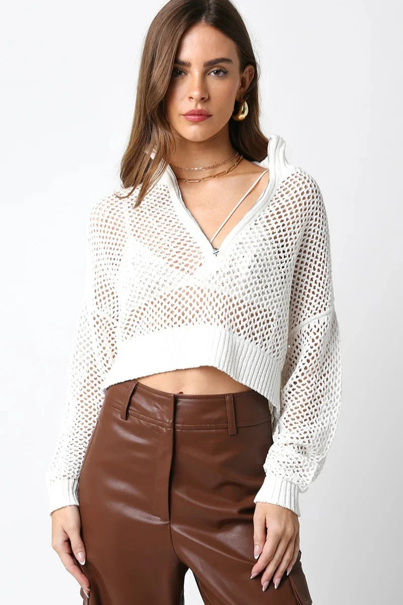 mesh zip sweater Fleece Sweater Nylon Polyester