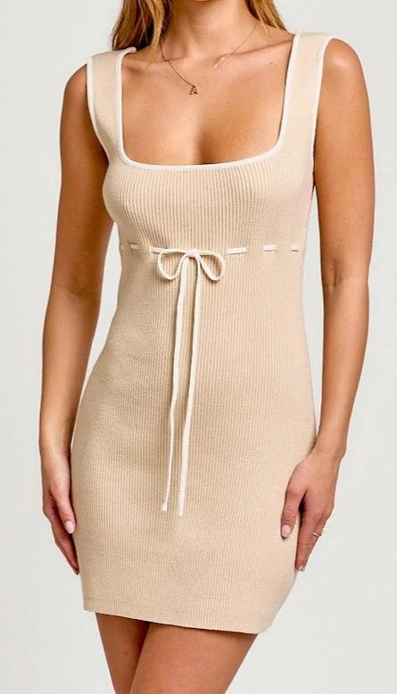 Ribbed Sweater with Woven Empire Tie Dress Terry Blend Velvet Blend Canvas Blend