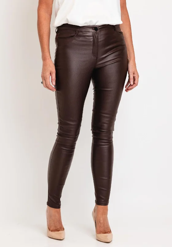 Soyaconcept High Waist Coated Skinny Trouser, Brown Trousers Essential Wardrobe