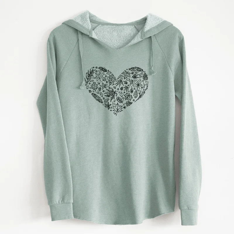 Heart Full of Autumn Leaves - Cali Wave Hooded Sweatshirt Hoodie with Metallic Shiny Futuristic
