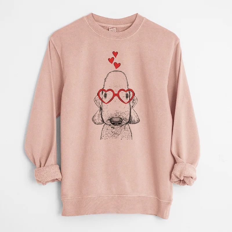 Valentine Remington the Bedlington Terrier - Unisex Pigment Dyed Crew Sweatshirt Hoodie with Neon Bright Vibrant