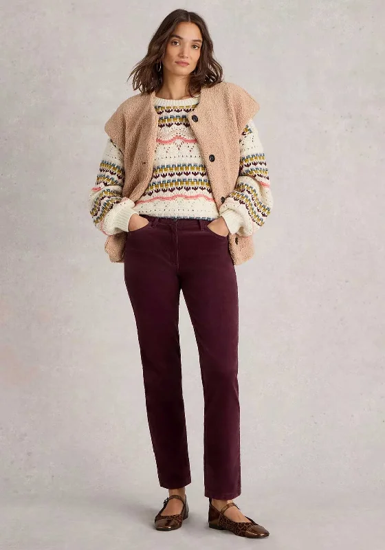 White Stuff Brooke Straight Cord Trousers, Burgundy Trousers Bootcut Casual