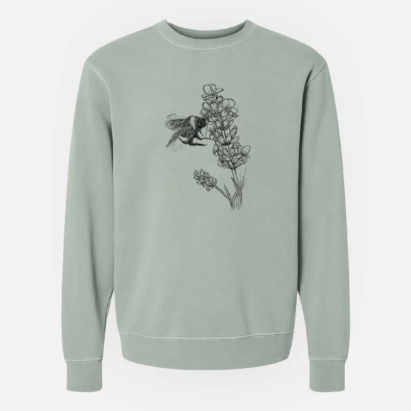 Bumblebee on English Lavender - Bombus Pensylvanicus - Unisex Pigment Dyed Crew Sweatshirt Hoodie with High-Low Hem Asymmetrical Trendy