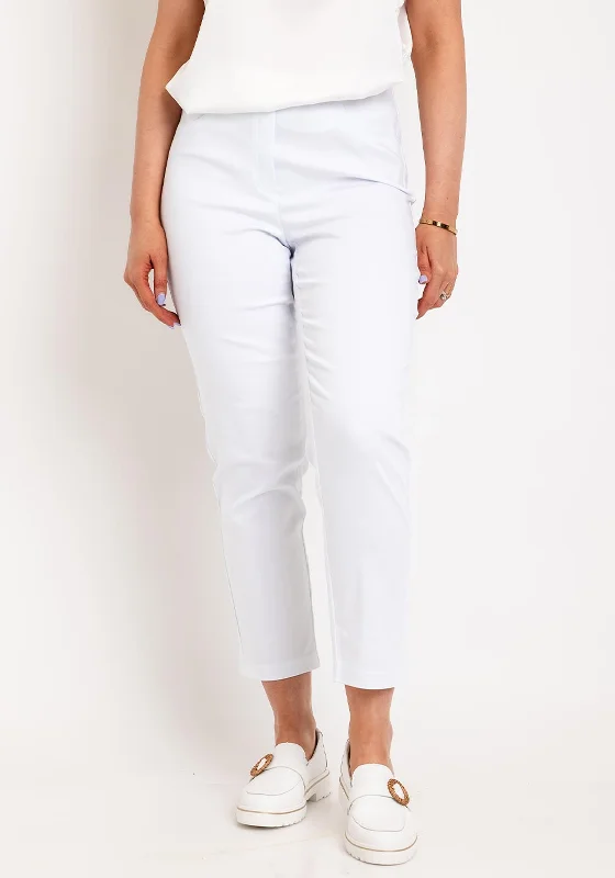 Robell Bella 09 Slim Cropped Trousers, White Trousers Velvet Soft