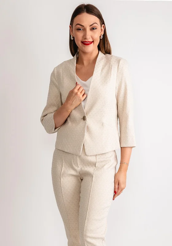 Bianca Denver Jacquard Pattern Trousers, Beige Trousers Polka Dot Cute