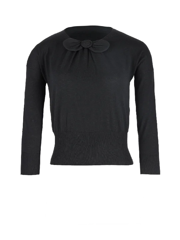 bow-embellished cashmere-silk blend sweater Front Pockets Side Pockets Patch Pockets