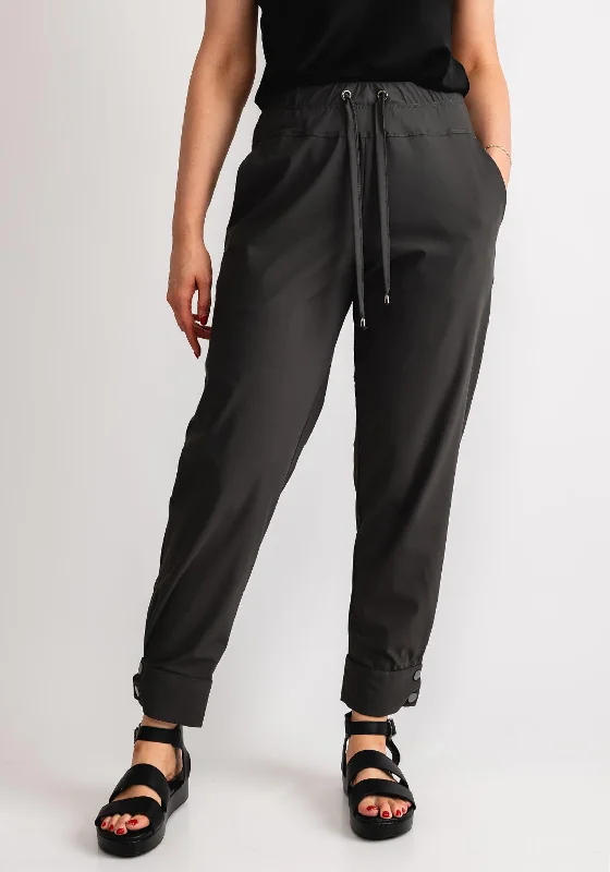 Naya Drawstring Button Cuff Trousers, Forest Green Trousers Flared Retro