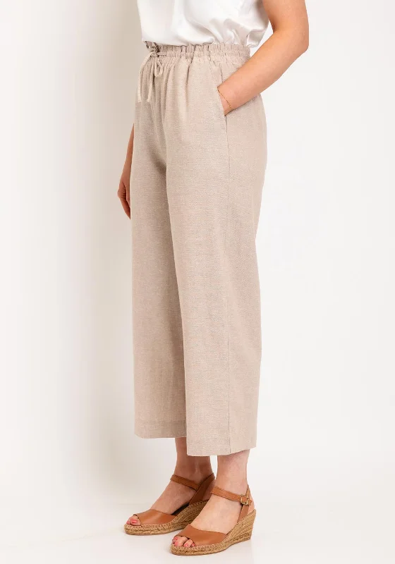 Freequent Lava Linen Cropped Trousers, Sand Melange Chinos Cotton Straight Leg